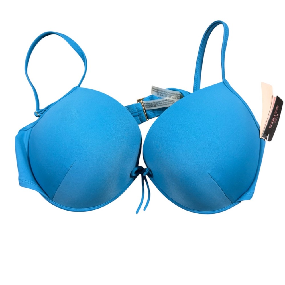 Victoria's Secret Swim Bikini Top Womens 38D Blue Push Up Tie Front Swimwear NWT - Picture 5 of 10